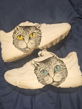 ⭐️Gucci White Leather Rhyton Sneakers with Cat Face⭐️ RARE! SZ 6